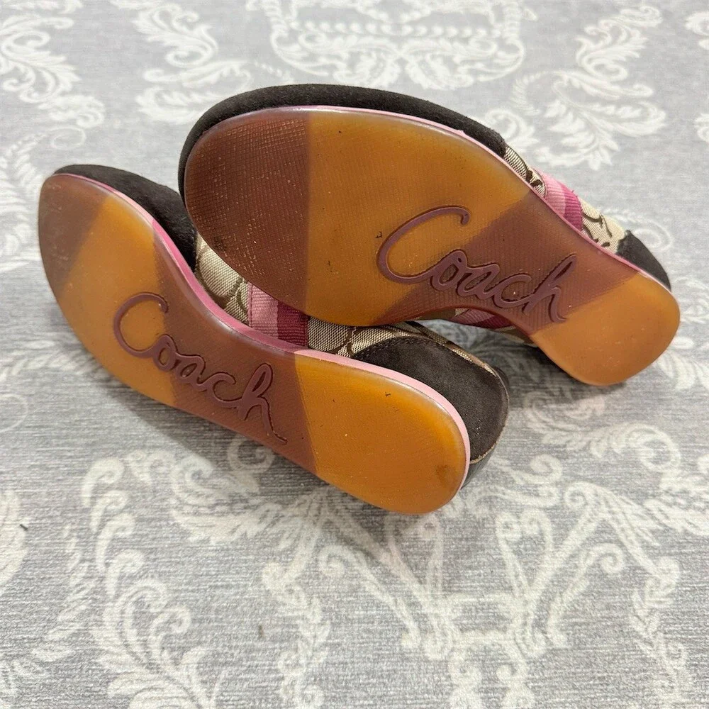 Coach Sneakers Womens Brown Tan Signature C Monogram Purple Stripe